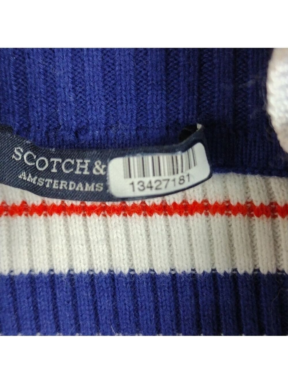 Scotch & Soda Red White Blue Striped Mock Neck Long Sleeve Ribbed Knit Top - Picture 4 of 12